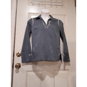 Vintage Sundance Womens Top Long Sleeve Embroidered Top, Blue Striped  xlarge